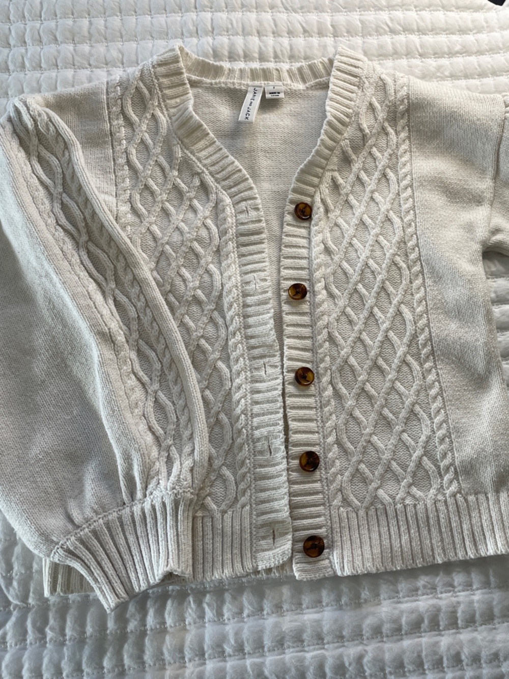 Janie and Jack Cream Cable Knit Cardigan with Tortoiseshell Buttons